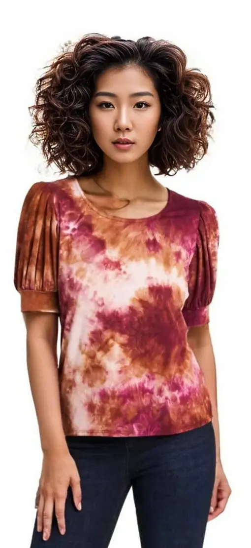 1.state Puff Sleeve Tie Dye Top In Wine Taffy | ModeSens XS