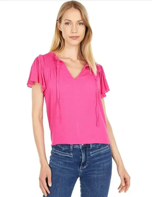 1.STATE Smocked Shoulder Flutter Sleeve Top XS