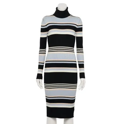 L/S TNECK STRIPE DRESS