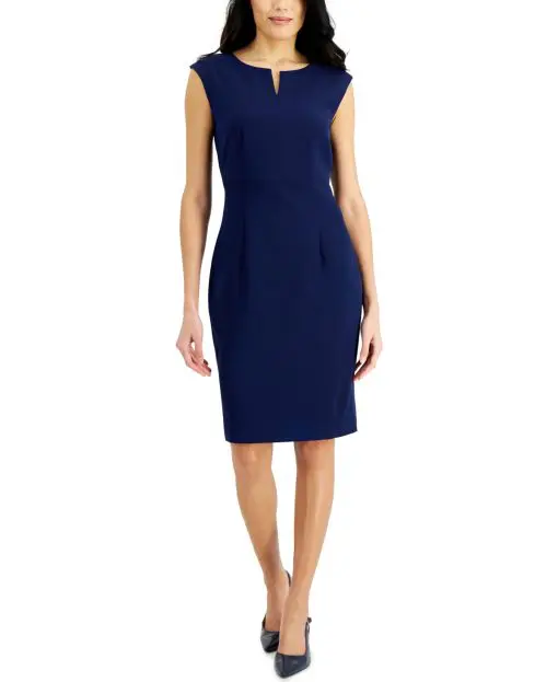 Kasper Notched-Neck Sheath Dress Kasper Navy 8