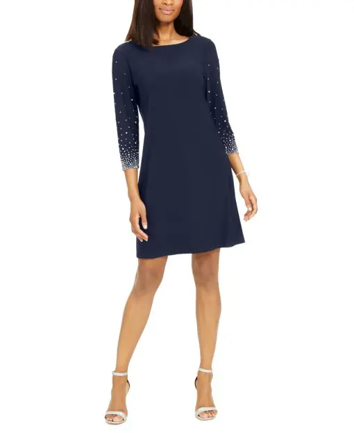 MSK Embellished-Sleeve Sheath Dres Lovely Navy S