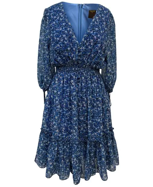 Taylor Floral-Print A-Line Dress NavySky Blue 8