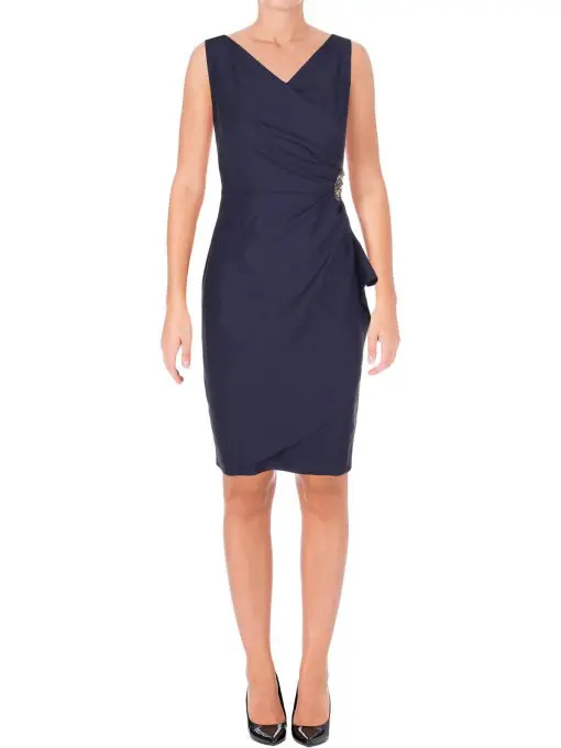 Alex Evenings Embellished Ruched Sheath Dres Navy 8