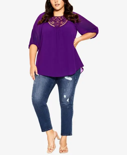 City Chic Trendy Plus Size Lace Love Top Petunia 16W