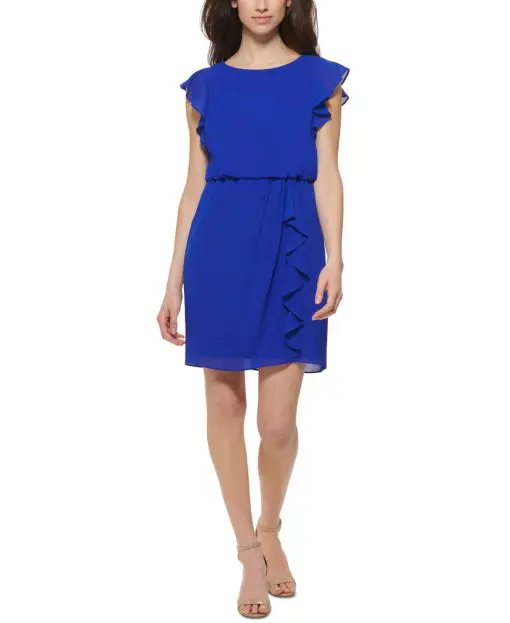 Jessica Howard Petite Ruffled Blouson Dress Cobalt 6P