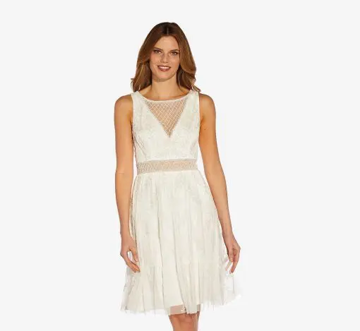 Adrianna Papell Beaded Illusion Dress Ivory 12