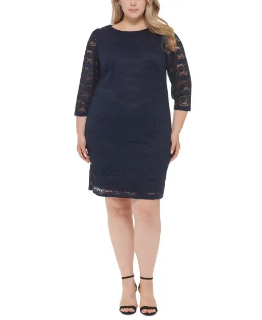 Jessica Howard Plus Size Lace 34-Sleeve Shea Navy 18W