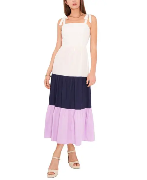 Riley Rae Womens Colorblocked Midi Dres Ultra White L