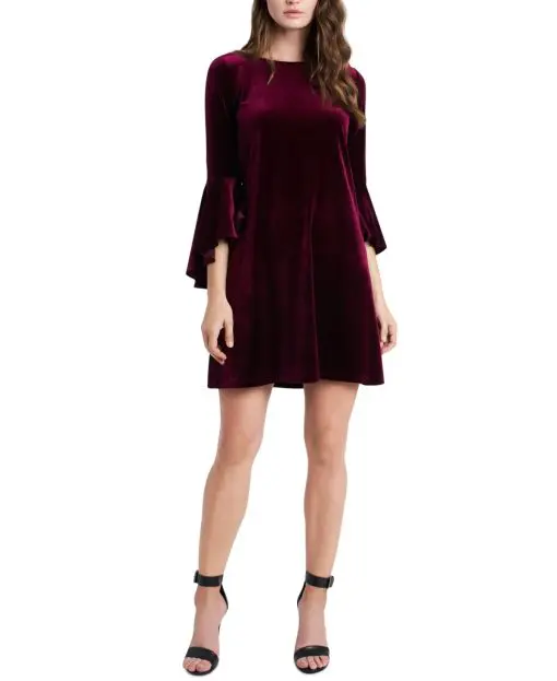 MSK Velvet Bell-Sleeve Shift Dress Wine L