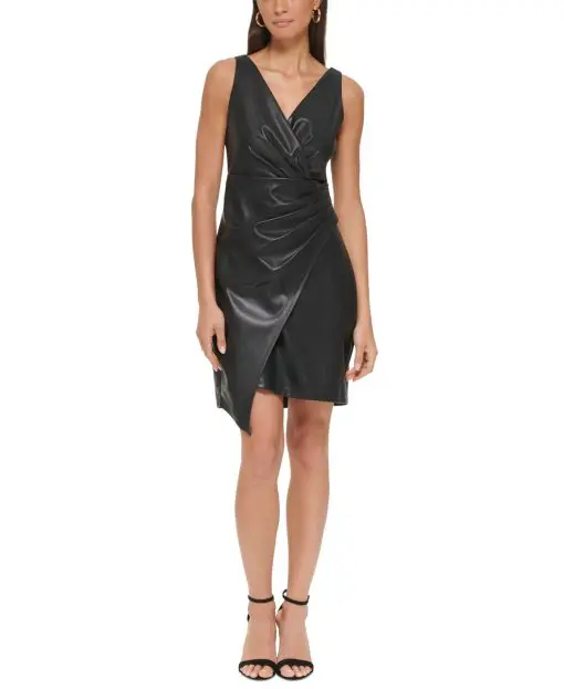 GUESS Womens Faux-Leather Faux-Wrap Black 6