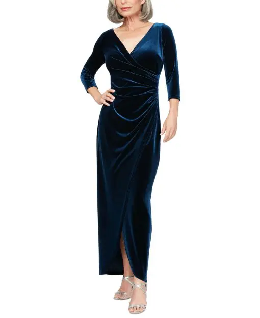 Alex Evenings Womens Velvet Ruched Gown Imperial 22W