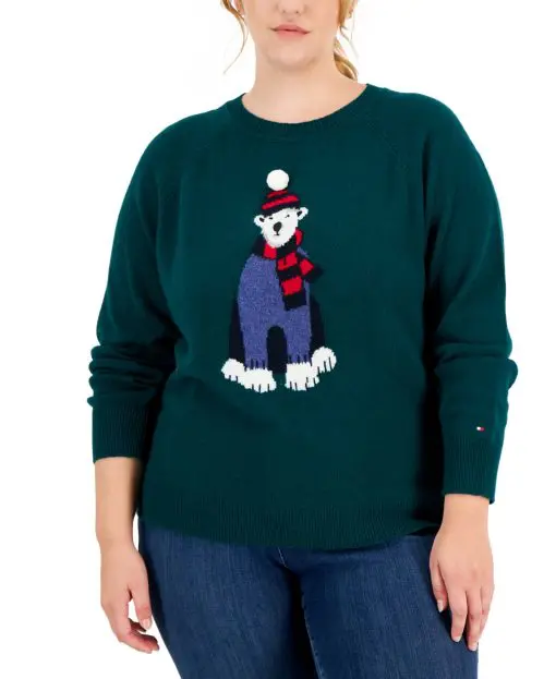 Tommy Hilfiger Plus Size Polar Bear Sweater Forest 1X