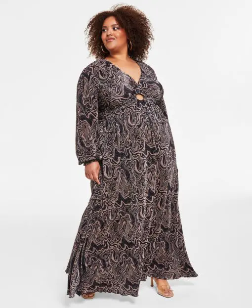 Nina Parker Trendy Plus Size Keyhole Print Portabellablack Beauty 2X