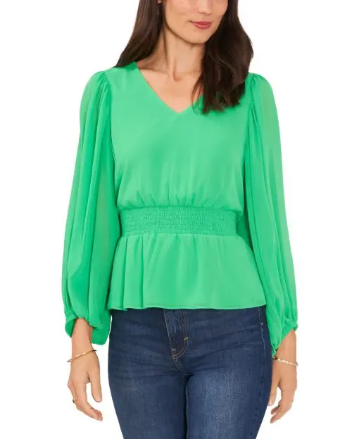 Sam Jess V-Neck Smocked Top Vivid Green S