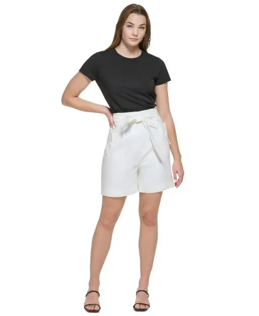 Calvin Klein Womens High Waisted Linen Sho Soft White 4