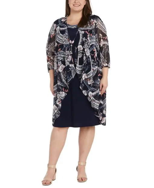 R M Richards Plus Size Two-Piece Cascade Pr NavyRose 20W