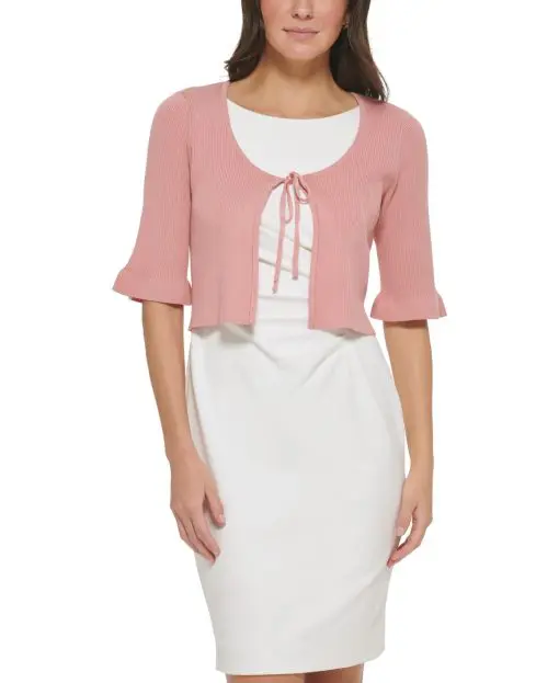 DKNY Womens Tie-Front Ruffled-Slee Rouge Blush XL