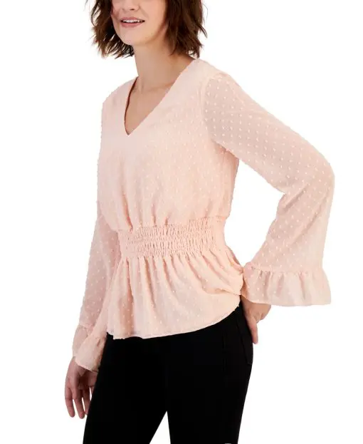 Fever Womens Smocked Bell-Sleeve Do Peach Melba M