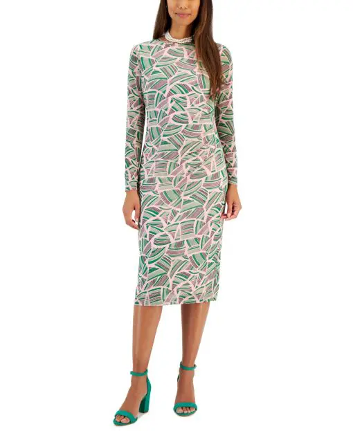 Kasper Womens Side-Pleated Printed M Green 2XL