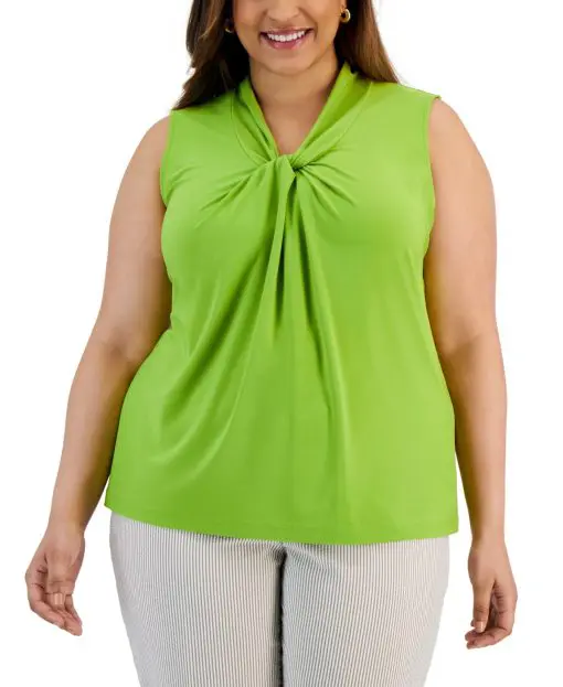 Kasper Plus Size Knot Sleeveless Top Kiwi 1X