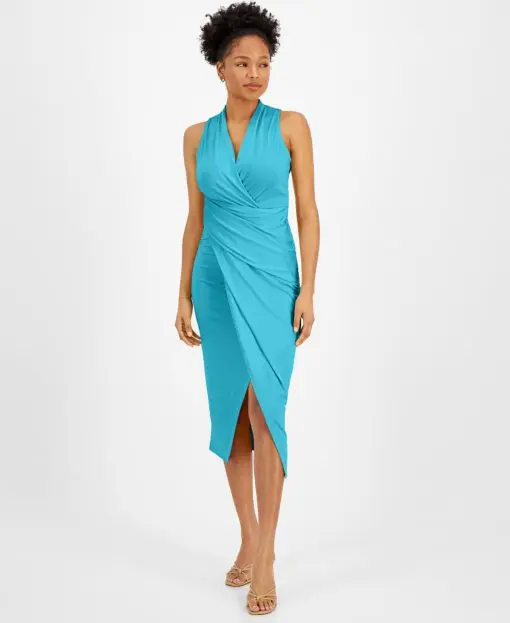 RACHEL Rachel Roy Sleeveless Striped Midi Dress Aqua L