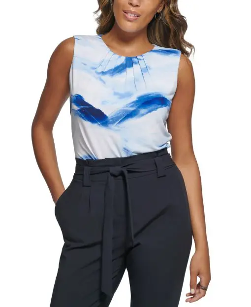 Calvin Klein Petite Pleated Sleeveless Top Iceberg Multi PL