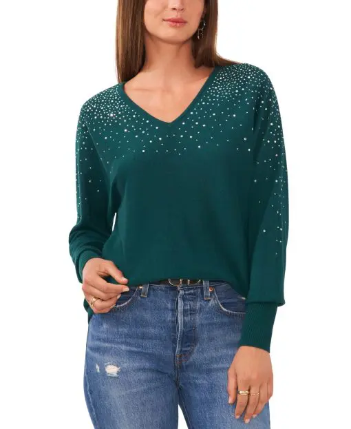 Sam Jess Womens V-Neck Long-Sleeve Swe Wise Green XL