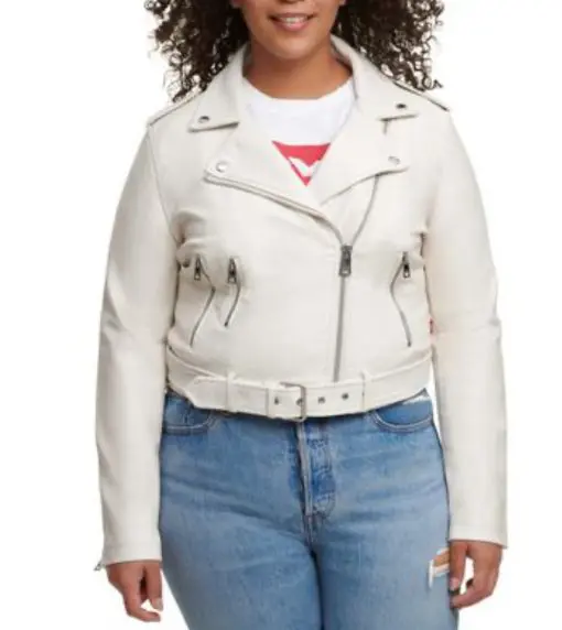 Levi’s Plus Size Faux Leather Belted Motorcycle Jacket - Oyster