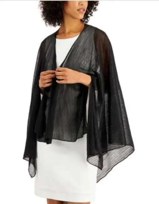 Adrianna Papell Asymmetrical-Hem Shawl - Black  OS