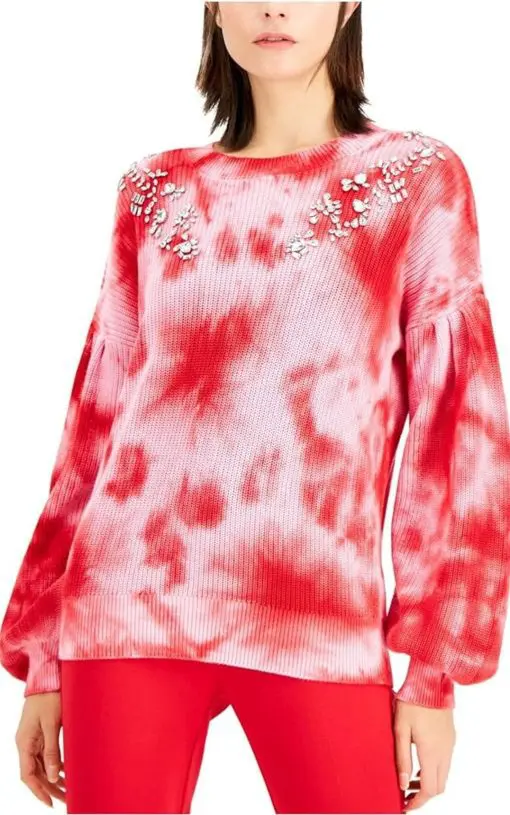 ADRIANNA PAPELL Womens Tie-Dye with Rhinestones Pullover Sweater 12