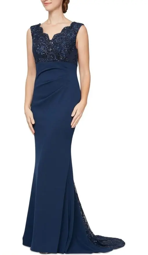 Alex & Eve Womens Embroidered Sleeveless Evening Dress 6