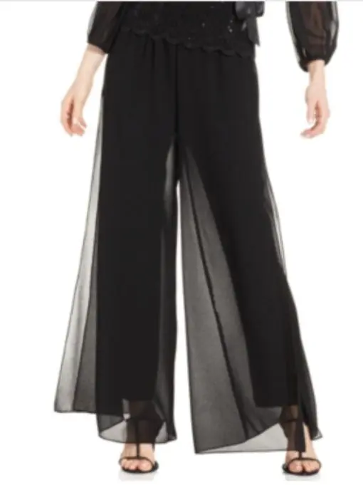 Alex Evenings Petite Straight-Leg Overlay Pants - Black 3X