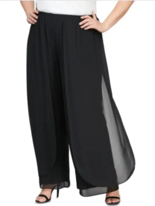 Alex Evenings Plus Size Chiffon Straight-Leg Pants with Side Flyaway Detail 1X