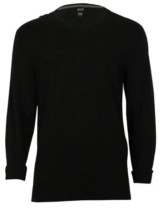 Alfani Men's V Neck Regular Fit Cotton Blend Light Sweater Deep Black Size Large