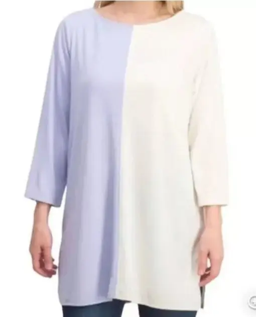 Alfani New Color Block Lilac & Ivory Boat Neck 3/4 Sleeve Tunic Top M