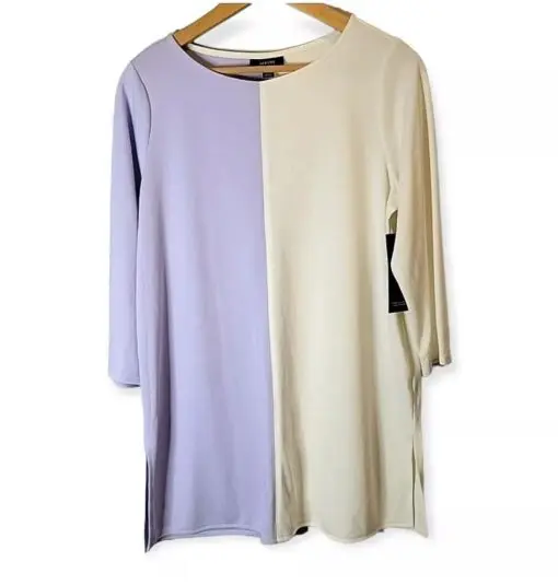 Alfani New Color Block Lilac & Ivory Boat Neck 3/4 Sleeve Tunic Top M - Image 2