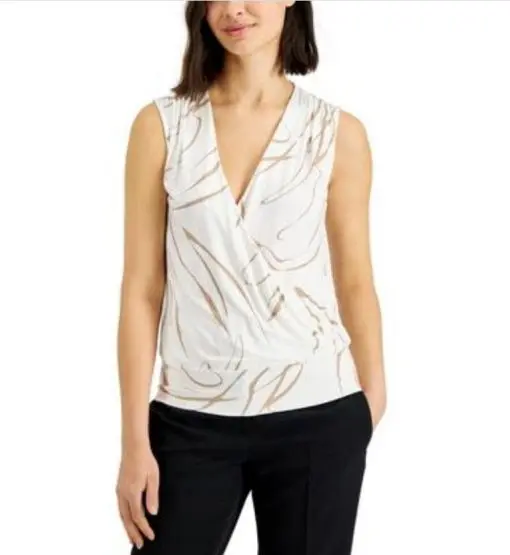 Alfani Surplice Band-Hem Top, Calla Lily Cream Xl