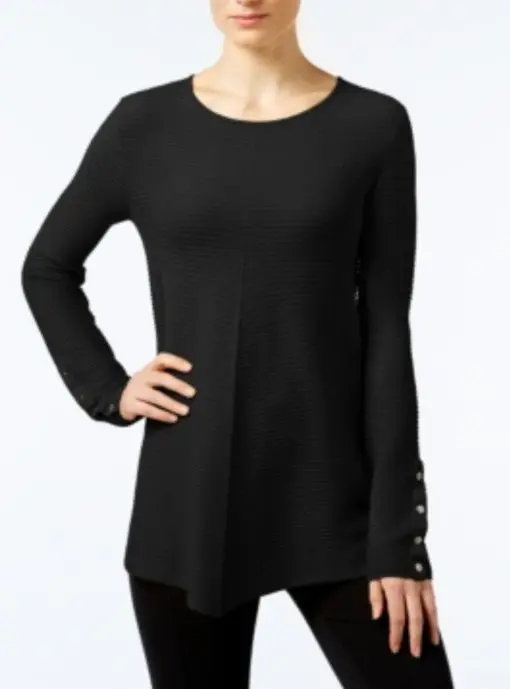 Alfani Women S Ribbed Snap-Detail Sweater Black Size XX-Large