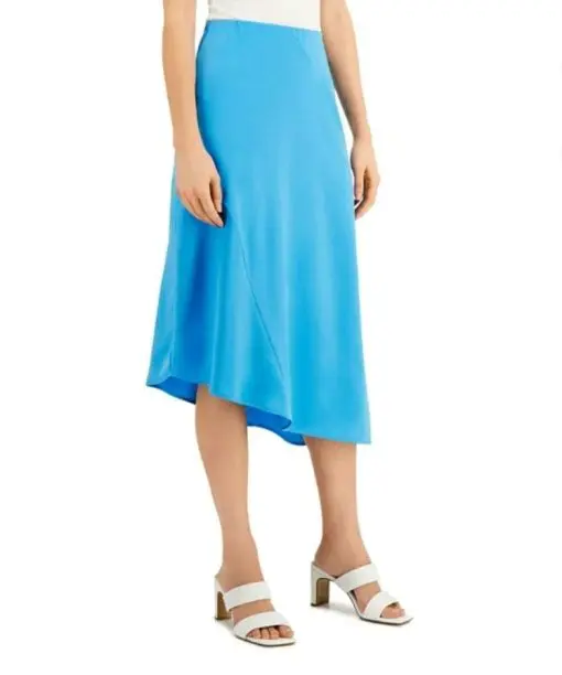 ALFANI Womens Blue Asymmetric Hem Midi A-Line Skirt 16