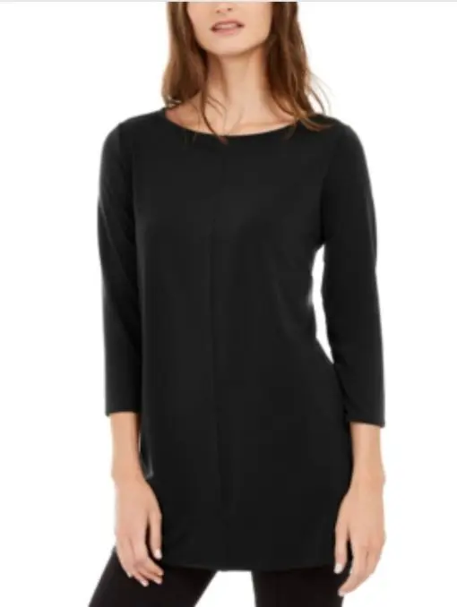 Alfani Women's Boat-Neck 3/4-Sleeve Tunic, XXL - Deep Black