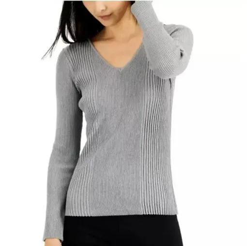 Alfani Women's Metallic Ribbed V-Neck Sweater, XL