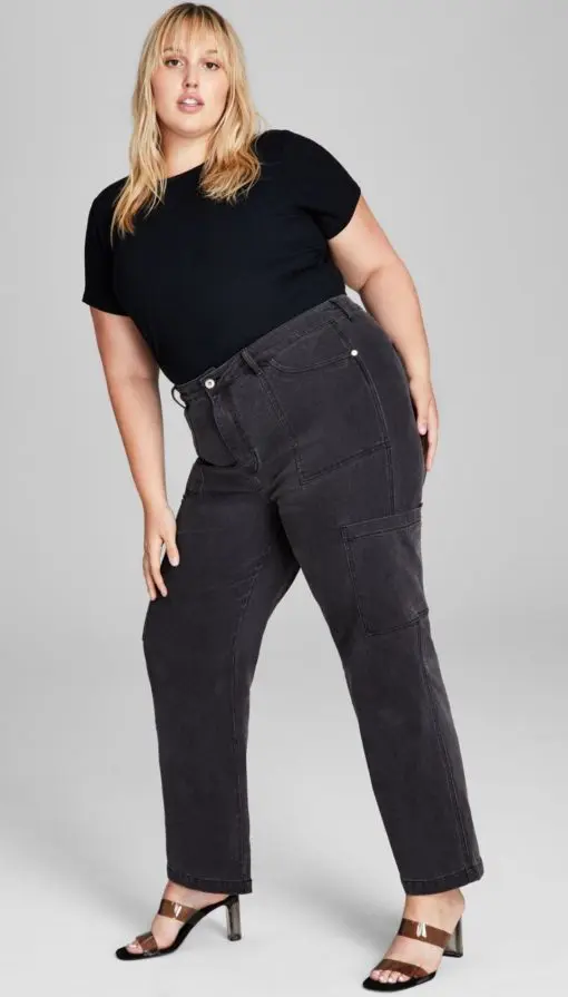 And Now This Trendy Plus Size Utility Jeans - Black Wash 28W