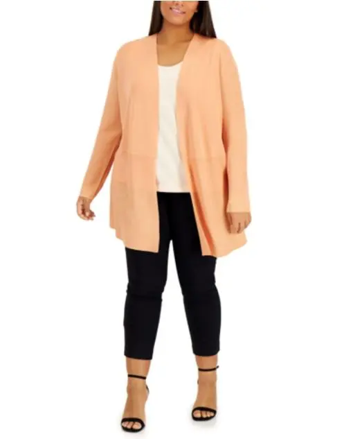 Anne Klein Plus Size Monterey Open-frontCardigan In Warm Sand