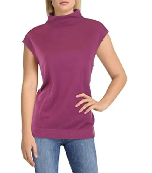 Anne Klein Womens Funnel Neck Sleeveless Tank Top Sweater Purple L