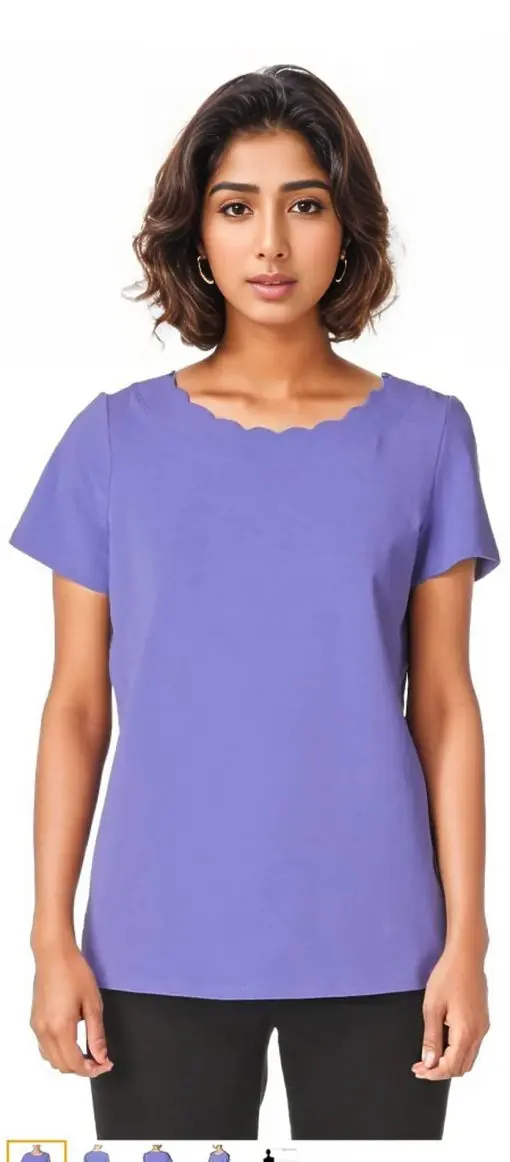 Anne Klein Women's Scallop Neck Short Sleeve Top, Blue Horizon, 1X