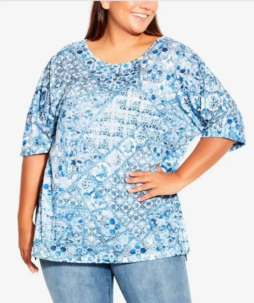 Avenue Plus Size Leid Back Top - Honeycomb Blue 30/32