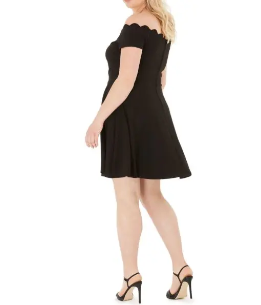 B DARLIN Womens Black Scalloped Off Shoulder Short Cocktail a-Line Dress Plus 18W - Image 2