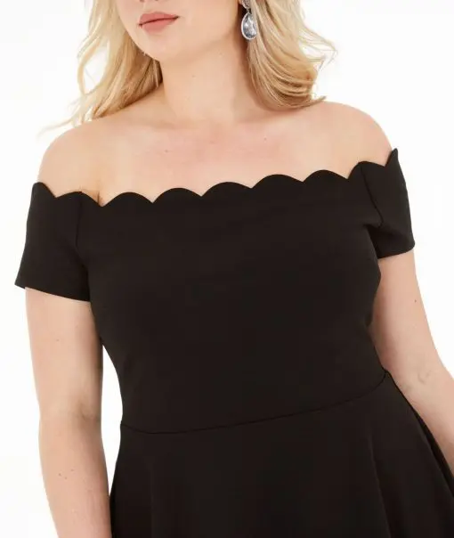 B DARLIN Womens Black Scalloped Off Shoulder Short Cocktail a-Line Dress Plus 18W - Image 3