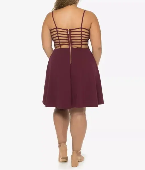 B DARLIN Womens Burgundy Pleated Spaghetti Strap Above the Knee Evening Trapeze Dress Plus 16W - Image 2