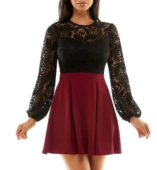 B. DARLIN WOMENS LACE COLORBLOCK MINI COCKTAIL AND PARTY DRESS JUNIORS 7/8